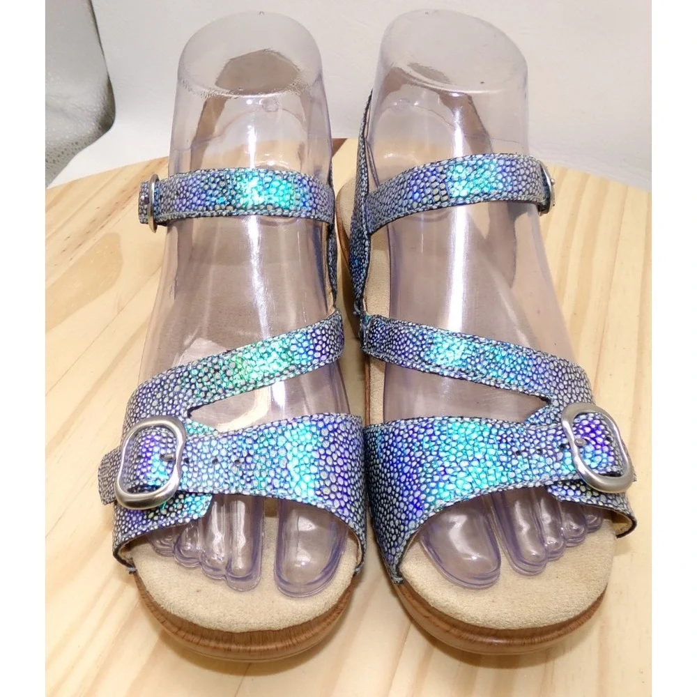 Dansko Sandi Sandals Womens Blue / Purple Iridescent Sz 36 US 6 Slingback READ